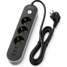 Happy Trend Akıllı Çoklu Priz 3 Avrupa Tipi Soket 3 USB Bağlantı Noktalı 3 Metre Kablo Ev ve Ofis Için Uzatma Kablosu