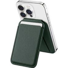 Happy Trend Apple iPhone 17/16/15/14/13/12 Serisi Için Kartlık Magsafe ile Uyumlu Cüzdan Telefona Tam Oturan ve Sıkı Tutuş Sağlayan Güçlü Manyetikli Pu Deri Telefon Kartlığı (Yeşil)