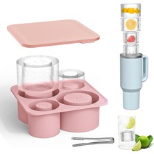 Happy Trend Cup Için 4 Bölmeli Buz Küpü Kabı, 20 – 40 Oz Bardak, Silikon Buz Kalıbı, Tekrar Kullanılabilir Buz Küpü Kalıbı, Silikon, Kokteyller, Viski Kahve Için (Pembe)