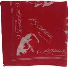Happy Trend Pamuk Bandana | Atatürk Silüetli & Imzalı, Kırmızı | Unisex Fular | Günlük, Iş ve Özel Günler Için Hediyelik