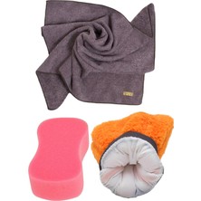 Happy Trend Yıkama Araba Kurulama Araç Cam Temizlik 3'lü Mikrofiber Bez Eldiven Yıkama Seti
