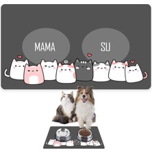 Happy Trend Gri Kalp Kediler, Kedi Köpek Mama ve Su Altlığı, Mama Paspası, Kedi Köpek Mama Eğitim Paspası (50X35)
