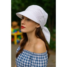 Happy Trend Kadın YAZLIK%100 Pamuk Safari Bağlamalı Siperli Bandana Vizör Beyaz Standart