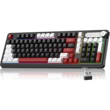 Happy Trend Kablosuz Klavye, 98 Tuşlu Üç Modlu Bt/2.4g/kablolu Membran Oyun Klavyesi, Sayı Pedi ile Rgb Kremalı Klavye, Düğme Kontrolü, 4000MAH Pil - Beyaz ve Siyah