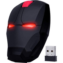 Happy Trend Iron Man Mouse 2,4 Ghz Gürültüsüz Sessiz Bilgisayar Faresi, LED Dekor Işığı Masaüstü Dizüstü Bilgisayar Faresi Windows Mac Için (Siyah)