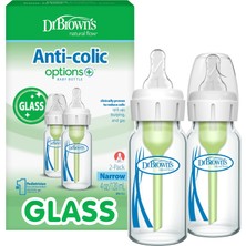 Happy Trend Natural Flow® Anti-Colic Options+™ Dar Cam Biberon, 4 OZ/250 ml Seviye 1 Yavaş Akış Nipeli, 2'li Paket, 0 M+
