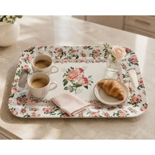 Easy Life Collection's Chant Des Roses Melamin Kulplu Tepsi 47 x 33 cm