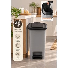 Porsima 1139-1 40 Lt Iç Kovalı Pedallı Çöp Kovası - Slim Mutfak ve Banyo Çöp Kovası (Gri / Siyah Kapaklı)