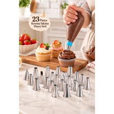 Porsima 05808 23 Parça Paslanmaz Çelik Krema Sıkma Duy Seti - Pasta, Cupcake, Tulumba Tatlısı Süsleme Uçları ve Adaptör