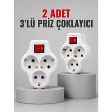 SBN - Store Direkt Duvar Prizine Takılan 3’lü Priz Adaptörü Anahtarlı Priz Çoklayıcı 2 Adet