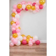 Patladı Gitti Gold Pembe Beyaz  Balon Zinciri Seti Konsept 3