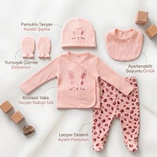Serde Baby Kız Bebek 5'li Yenidoğan Tavşan Nakışlı Hastane Çıkış Seti – %100 Pamuk, 0-3 Ay