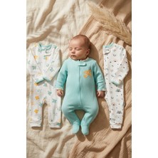 Mıdırık Sky&dream 3'lü Pamuk Ribana Bebek Tulum Seti - Fermuarlı, Kuş ve Gökkuşağı Desenli Unisex Tulumu