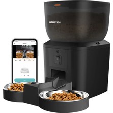 Haustier QQ025-DUAL Kameralı Akıllı Kedi Köpek Otomatik Mama Kabı, App Uzaktan Kontrol, Sesle Çağırma, 480P Kamera, Gece Görüşlü, 4lt Hazne, Çift Metal Kase