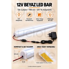 Luciole 100 cm Colorbar Beyaz LED Bar 12V 12W Adaptörlü Anahtarlı Yapışkanlı Tezgah Altı Dolap Içi Aydınlatma