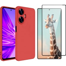 Tekno Grup Realme C55 Kılıf  Içi Kadife Yumuşak Lansman Kılıf-Kırmızı + Tam Kaplayan Antistatik Cam Ekran Koruyucu