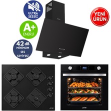 Afm Tech ve Ferre Marka D086-SA Sessiz  Siyah Turbo Dijital Cam 3'lü Ankastre Set Fırın+Ocak+Davlumbaz