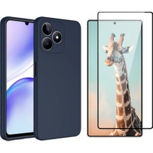Tekno Grup Realme C53 Kılıf  Içi Kadife Yumuşak Lansman Kılıf-Lacivert + Tam Kaplayan Antistatik Cam Ekran Koruyucu