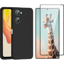 Tekno Grup Vivo Y18 Kılıf Içi Kadife Yumuşak Lansman Kılıf-Siyah + Tam Kaplayan Antistatik Cam Ekran Koruyucu