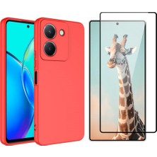 Tekno Grup Vivo Y36 4g Kılıf Içi Kadife Yumuşak Lansman Kılıf-Kırmızı + Tam Kaplayan Antistatik Cam Ekran Koruyucu