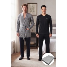 D's Damat Özel Kutulu 5 Parça Çeyiz ve Damat Bohçası Seti (Pijama Takımı, Triko Rob, Atlet-Boxer Set & Çorap) Siyah