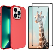 Tekno Grup Iphone 14 Pro Max Kılıf Içi Kadife Yumuşak Lansman Kılıf-Kırmızı + Tam Kaplayan Antistatik Cam Ekran Koruyucu