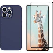 Tekno Grup Iphone 13 Pro Kılıf Içi Kadife Yumuşak Lansman Kılıf-Lacivert + Tam Kaplayan Antistatik Cam Ekran Koruyucu
