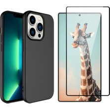 Tekno Grup Iphone 14 Pro Max Kılıf Içi Kadife Yumuşak Lansman Kılıf-Siyah + Tam Kaplayan Antistatik Cam Ekran Koruyucu
