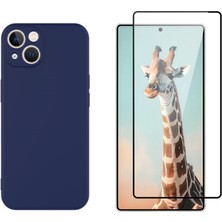 Tekno Grup Iphone 13 Kılıf Içi Kadife Yumuşak Lansman Kılıf-Lacivert + Tam Kaplayan Antistatik Cam Ekran Koruyucu