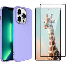 Tekno Grup Iphone 14 Pro Max Kılıf Içi Kadife Yumuşak Lansman Kılıf-Lila + Tam Kaplayan Antistatik Cam Ekran Koruyucu