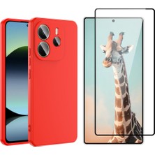 Tekno Grup Xiaomi Redmi Note 14 5g Kılıf  Içi Kadife Yumuşak Lansman Kılıf-Kırmızı + Tam Kaplayan Antistatik Cam Ekran Koruyucu