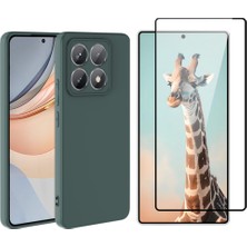 Tekno Grup Xiaomi 14T Pro Kılıf  Içi Kadife Yumuşak Lansman Kılıf-Koyu Yeşil + Tam Kaplayan Antistatik Cam Ekran Koruyucu