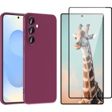 Tekno Grup Galaxy S25 Fe Kılıf Içi Kadife Yumuşak Lansman Kılıf-Koyu Mor + Tam Kaplayan Antistatik Cam Ekran Koruyucu