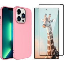 Tekno Grup Iphone 14 Pro Max Kılıf Içi Kadife Yumuşak Lansman Kılıf-Pembe + Tam Kaplayan Antistatik Cam Ekran Koruyucu