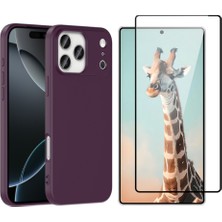 Tekno Grup Iphone 17 Pro Max Kılıf Içi Kadife Yumuşak Lansman Kılıf-Koyu Mor + Tam Kaplayan Antistatik Cam Ekran Koruyucu