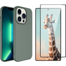 Tekno Grup Iphone 14 Pro Max Kılıf Içi Kadife Yumuşak Lansman Kılıf-Koyu Yeşil + Tam Kaplayan Antistatik Cam Ekran Koruyucu