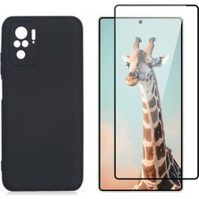 Tekno Grup Xiaomi Redmi Note 10S Kılıf  Içi Kadife Yumuşak Lansman Kılıf-Siyah + Tam Kaplayan Antistatik Cam Ekran Koruyucu