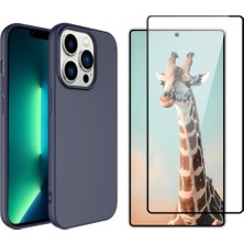 Tekno Grup Iphone 14 Pro Max Kılıf Içi Kadife Yumuşak Lansman Kılıf-Lacivert + Tam Kaplayan Antistatik Cam Ekran Koruyucu