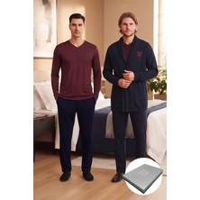 D's Damat Özel Kutulu 5 Parça Çeyiz ve Damat Bohçası Seti (Pijama Takımı, Triko Rob, Atlet-Boxer Set & Çorap) Bordo