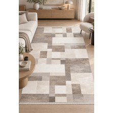 Hann Home Collection Ceyma Krem Kahve Salon Oturma Odası Koridor Halısı Robot Süpürge Uyumlu Kolay Temizlenebilir Modern
