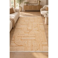 Hann Home Collection Eosna Hardal Beyaz Özel Ölçü Kaymaz Taban Yıkanabilir Kilim Oturma Odası Koridor Robot Süpürge Uyuml