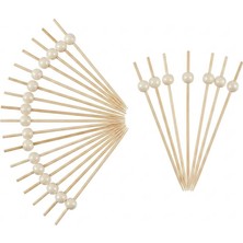 Pastaland Beyaz Top Başlıklı Bambu Kokteyl ve Kanape Kürdanları 25 Li