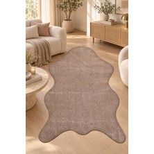 Hann Home Collection Grosa Post Şeklinde Peluş Halı Vizon Kahve Salon Antre Oturma Odası Yumuşak Kaymaz Taban Yıkanabilir