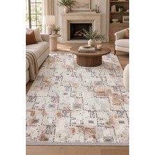 Hann Home Collection Erbos Krem Kahve Salon Oturma Odası Koridor Halısı Özel Ölçü Robot Süpürge Uyumlu Akrilik Yüksek Yoğ