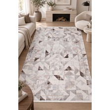 Hann Home Collection Kaosa Krem Kahve Özel Ölçü Salon Oturma Odası Koridor Halısı Robot Süpürge Uyumlu Kolay Temizlenebil