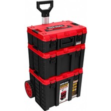 Fimer S-M-L Master Case 3'lü Modüler Tekerlekli Takım Çantası Seti, Organizerli Alet Taşıma ve Depolama Sistemi, Çekçek Kollu, Büyük Hacimli, Elektrikçi Tesisatçı Servis Için, Kırmızı-Siyah