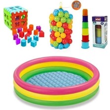 Fimer Eğitici Bebek Oyuncakları Seti, Şişme Havuz 86CM, 50 Adet Top, Bultak, Mini Kule, Çok Renkli