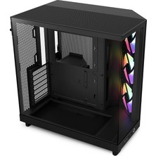 Fimer H6 Flow Rgb Orta Kule Hava Akımı Kasası, 3 Rgb Fanlı, Panoramik Cam Paneller, Kablo Yönetimi - Siyah