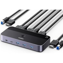 Fimer HDMI 2.0 Kvm Anahtarı 4K@60Hz USB 3.0 Anahtarı 4 USB Bağlantı Noktası (3*usb 3.0+ USB C) 2 USB Kablosu ve 2 HDMI Kablosu ile 2 Pc Için 1 Monitör ve Klavye, Fare, Yazıcı, U Disk Paylaşımı.