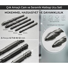 Fimer Amaçlı Cam ve Seramik Matkap Ucu Seti, 5 Parça, 6-7-8-10-12 mm
